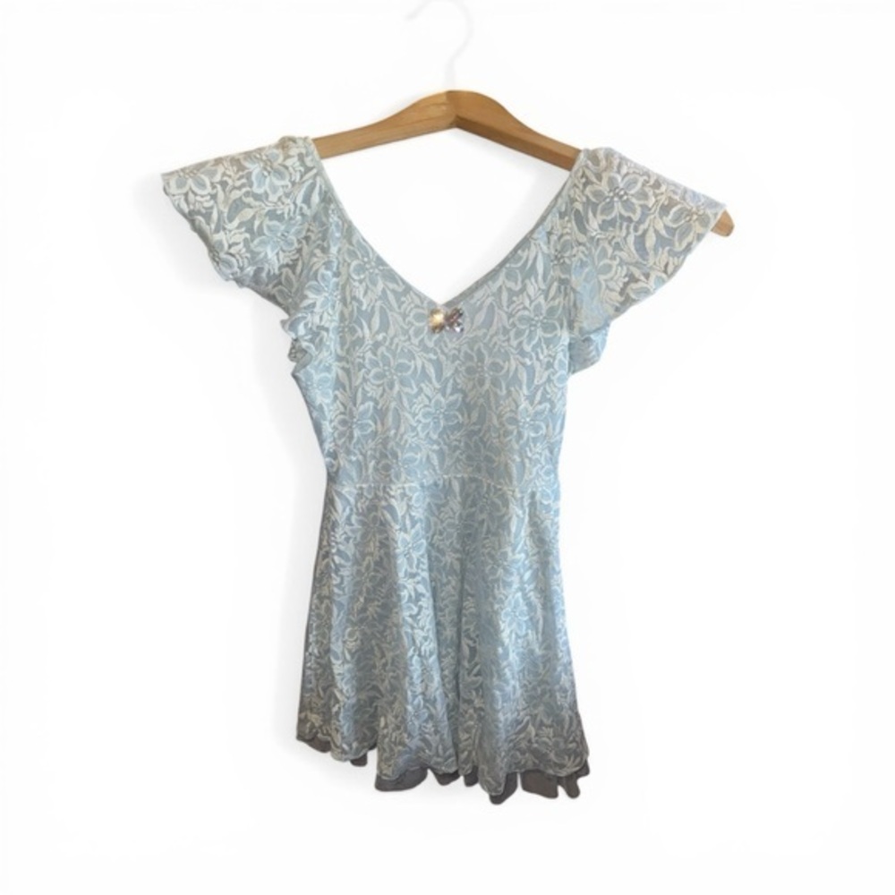 Disney Cinderella Pale Blue Lace Butterfly Short Sleeve Mini Dress Size 7/8 Glam